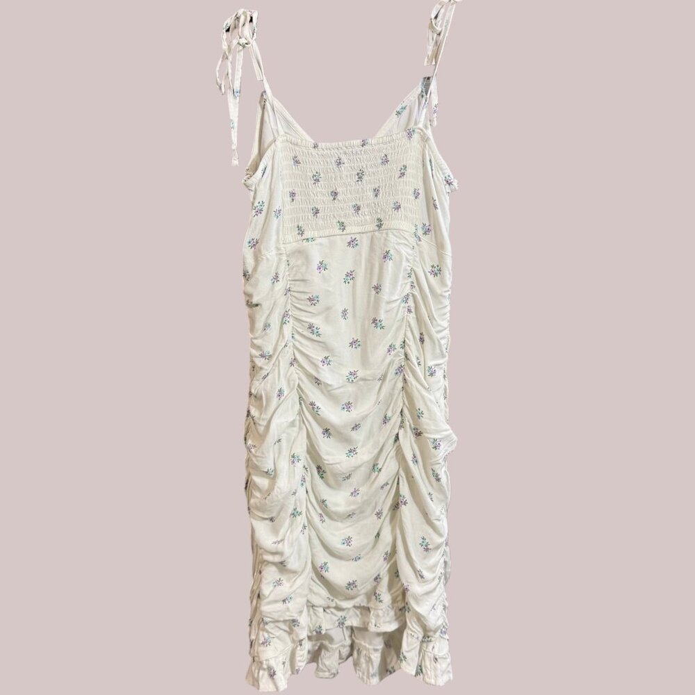 Hollister XS White Ditsy Floral Ruched Mini Dress Tie Strap Summer - Picture 5 of 11